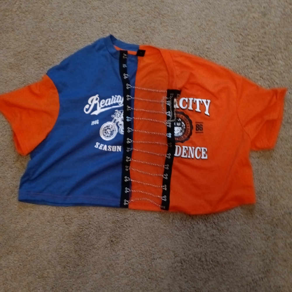 SHEIN Blue and Orange Short Sleeve Sporty Tees